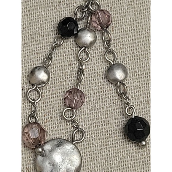 Lavender Charm Crystal Necklace Hammered Look Silver Tone Beads Lia Sophia - Picture 5 of 8